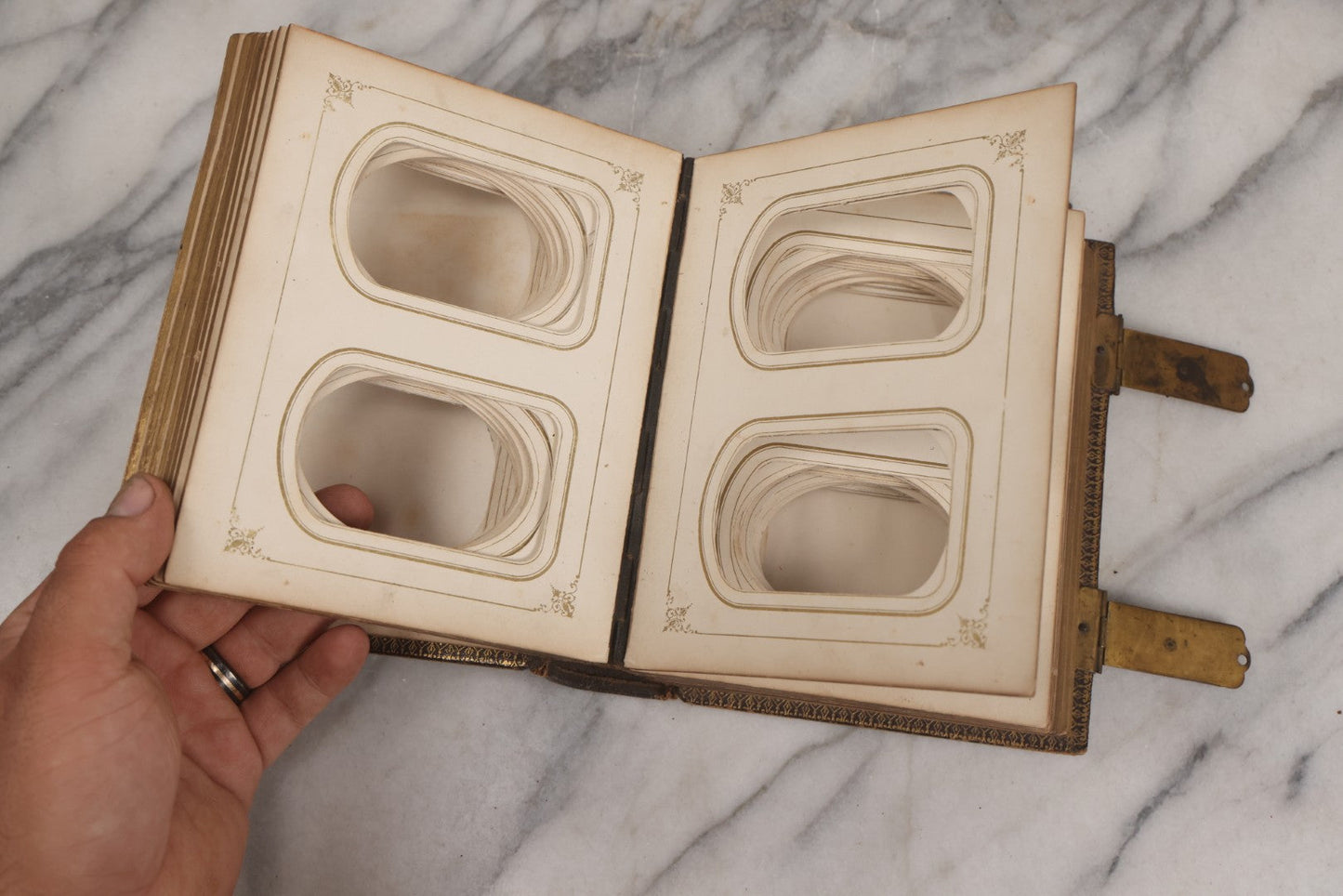 Lot 005 - Antique Unused Finely Bound Antique Photo Album For Tintype, Carte De Visite, And Cabinet Card Photographs, "The Photographic Album" Manufactured By Altemus & Co., Philadelphia, Patented July 21st, 1863, With Custom L.A.N.E. Monogram