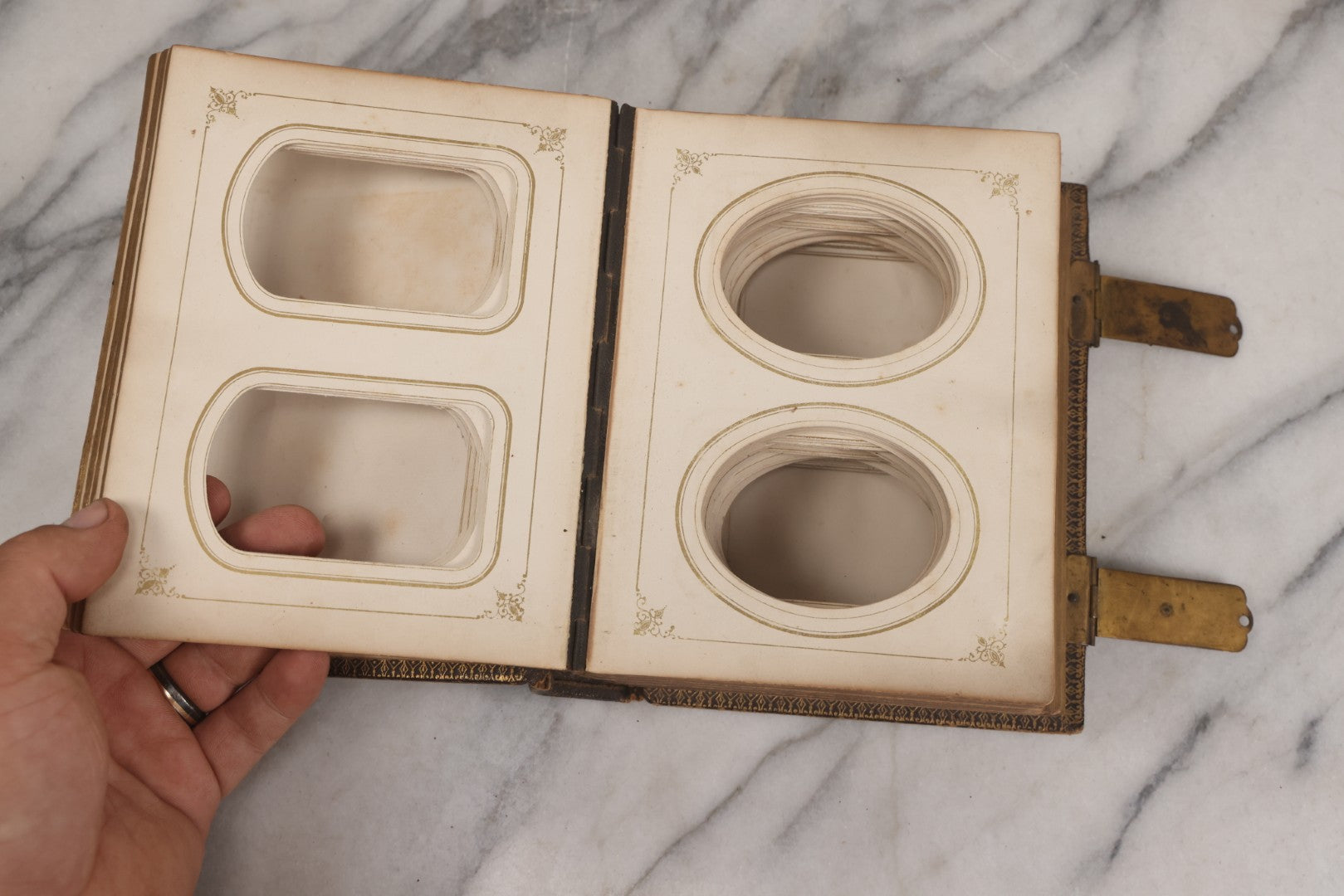 Lot 005 - Antique Unused Finely Bound Antique Photo Album For Tintype, Carte De Visite, And Cabinet Card Photographs, "The Photographic Album" Manufactured By Altemus & Co., Philadelphia, Patented July 21st, 1863, With Custom L.A.N.E. Monogram