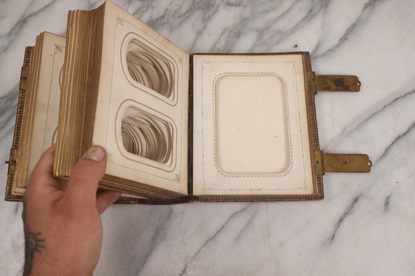 Lot 005 - Antique Unused Finely Bound Antique Photo Album For Tintype, Carte De Visite, And Cabinet Card Photographs, "The Photographic Album" Manufactured By Altemus & Co., Philadelphia, Patented July 21st, 1863, With Custom L.A.N.E. Monogram