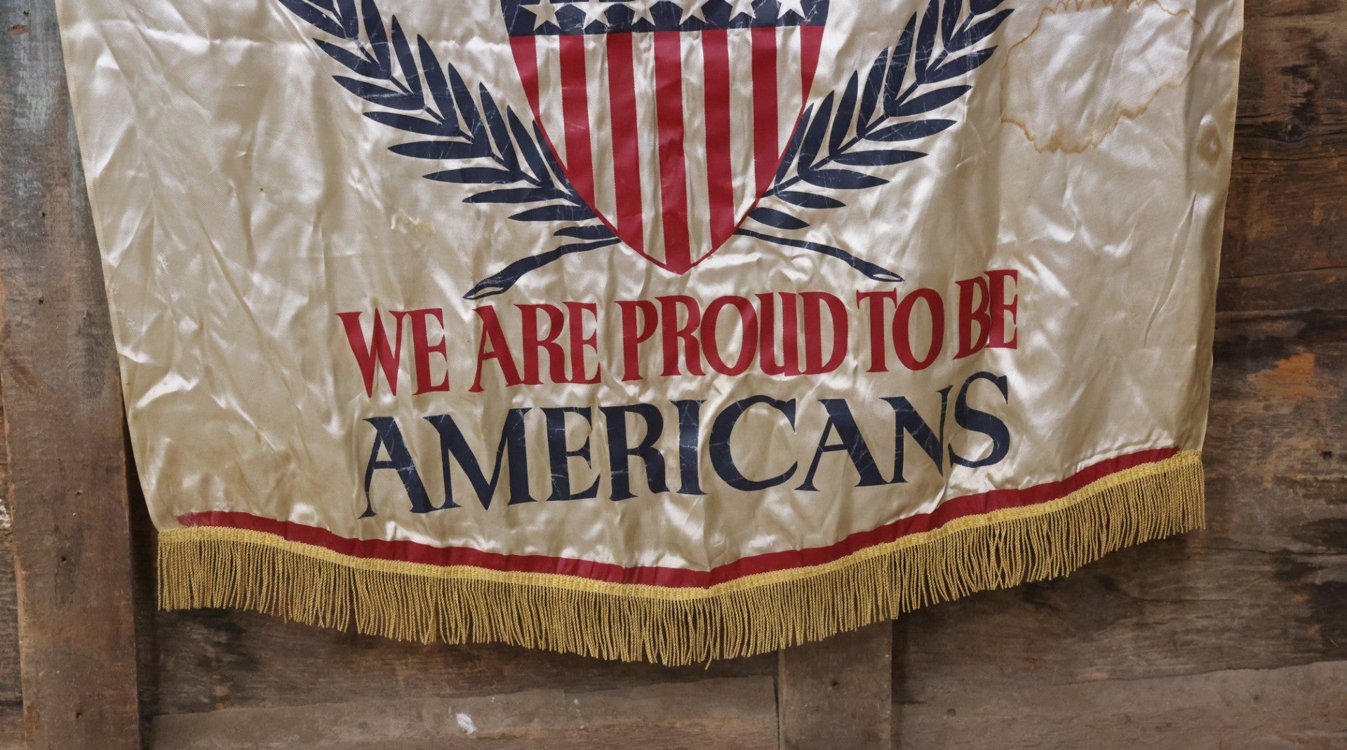 Lot 006 - Vintage Silk Screened Patriotic Political Banner Celebrating 164 Years Of Independence, "God Bless America With The Townsend Plan," Depression-Era Pension Plan, 1940, 38-3/4" x 55"