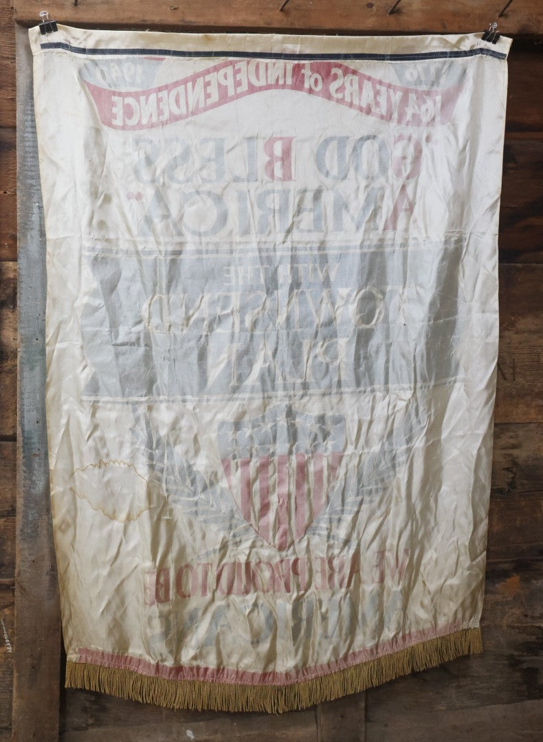 Lot 006 - Vintage Silk Screened Patriotic Political Banner Celebrating 164 Years Of Independence, "God Bless America With The Townsend Plan," Depression-Era Pension Plan, 1940, 38-3/4" x 55"