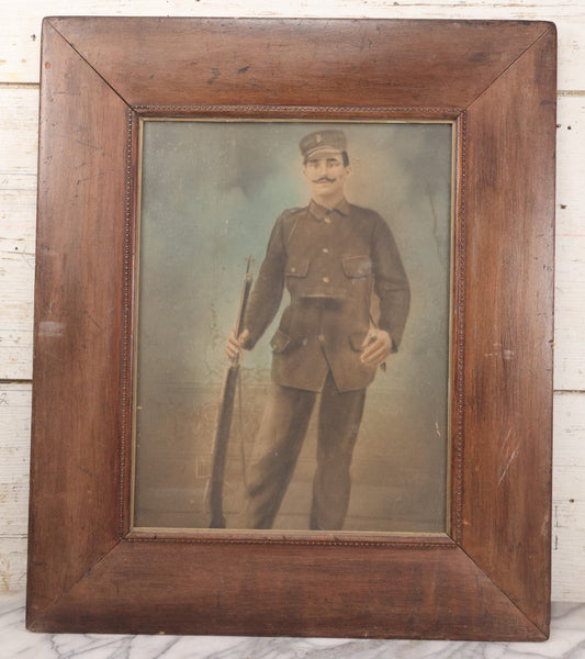 Lot 009 - Antique Hand Colored Solar Enlargement Photograph Of World War One Era British Soldier, Framed, 19-1/2" x 23-1/8"