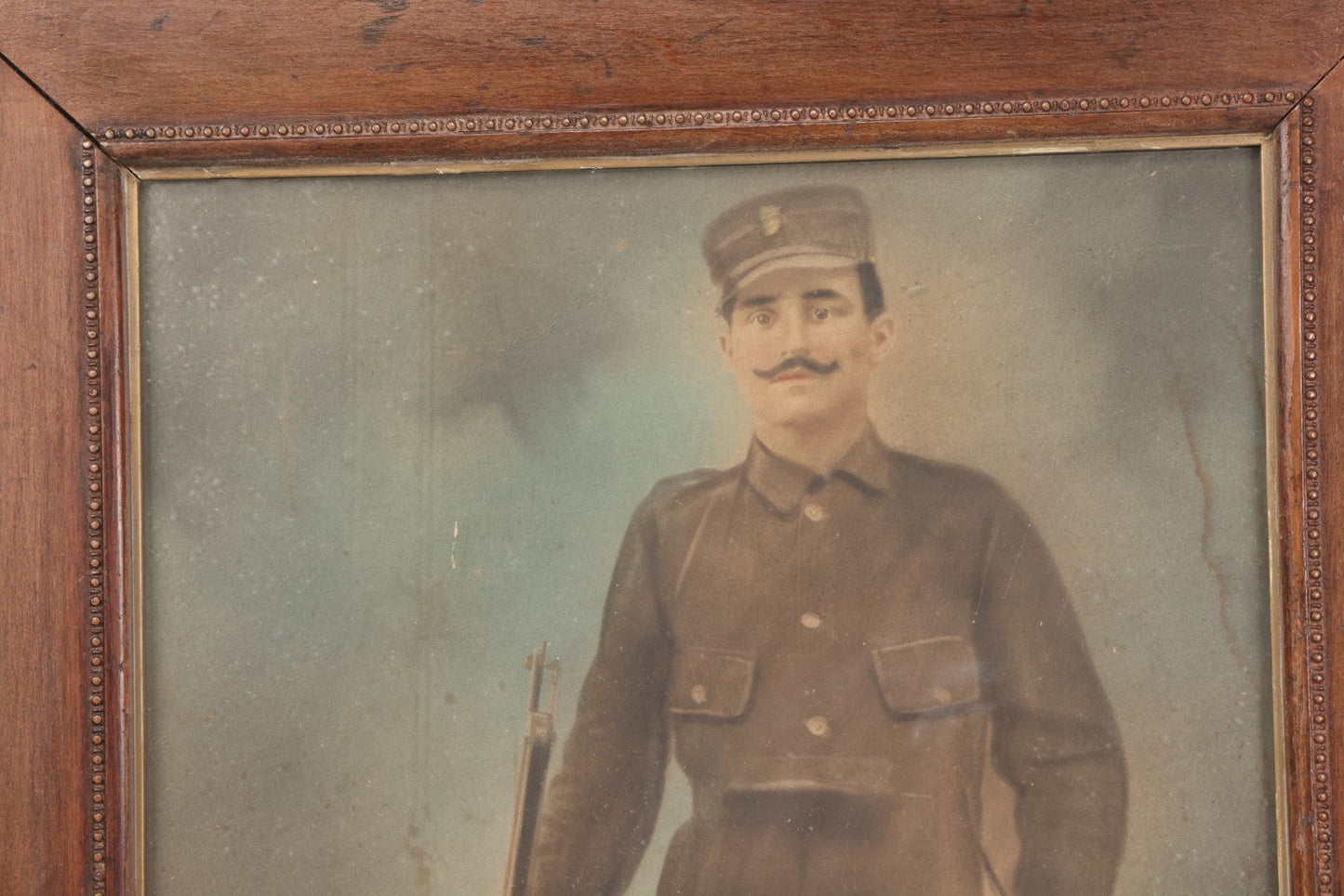 Lot 009 - Antique Hand Colored Solar Enlargement Photograph Of World War One Era British Soldier, Framed, 19-1/2" x 23-1/8"