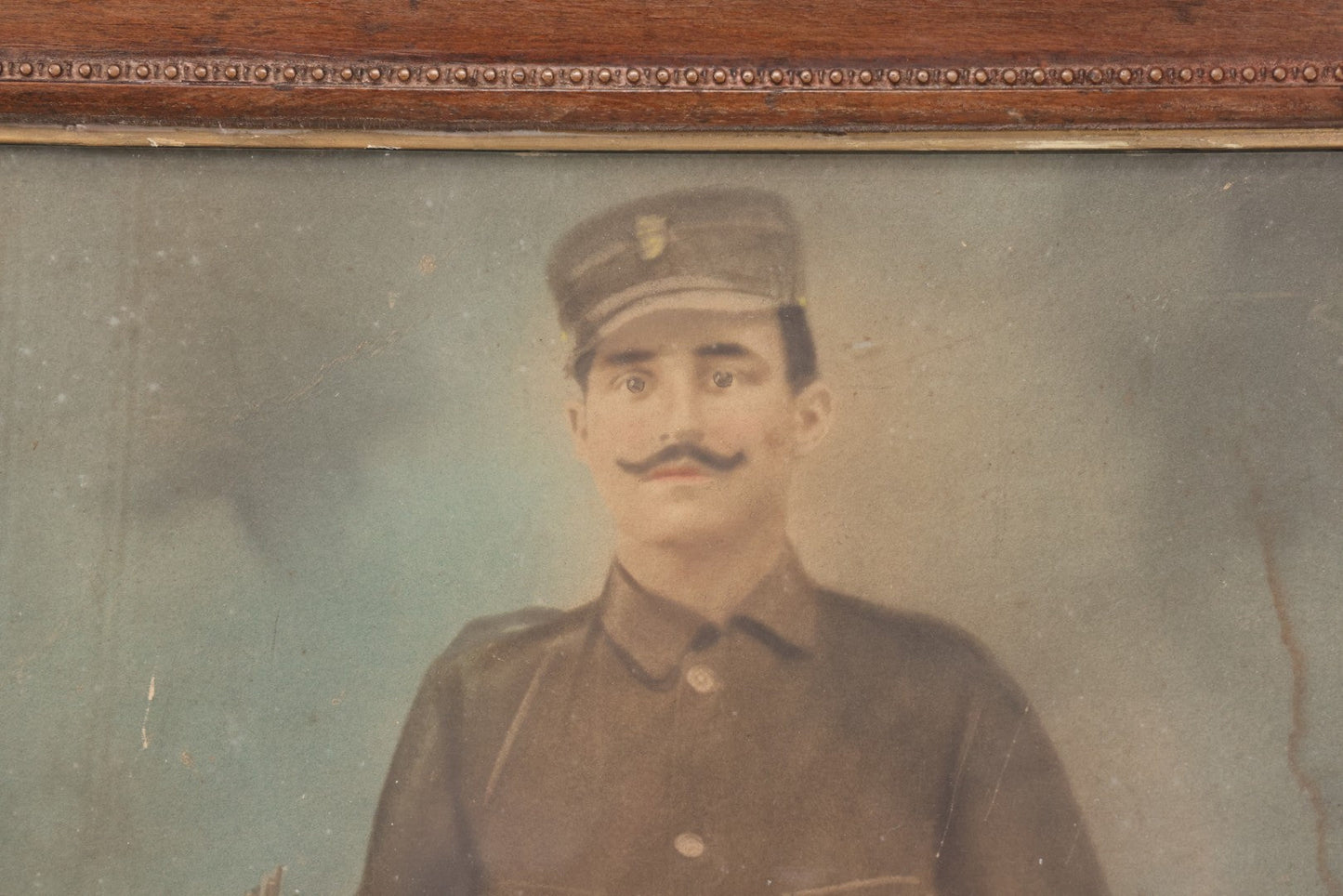 Lot 009 - Antique Hand Colored Solar Enlargement Photograph Of World War One Era British Soldier, Framed, 19-1/2" x 23-1/8"