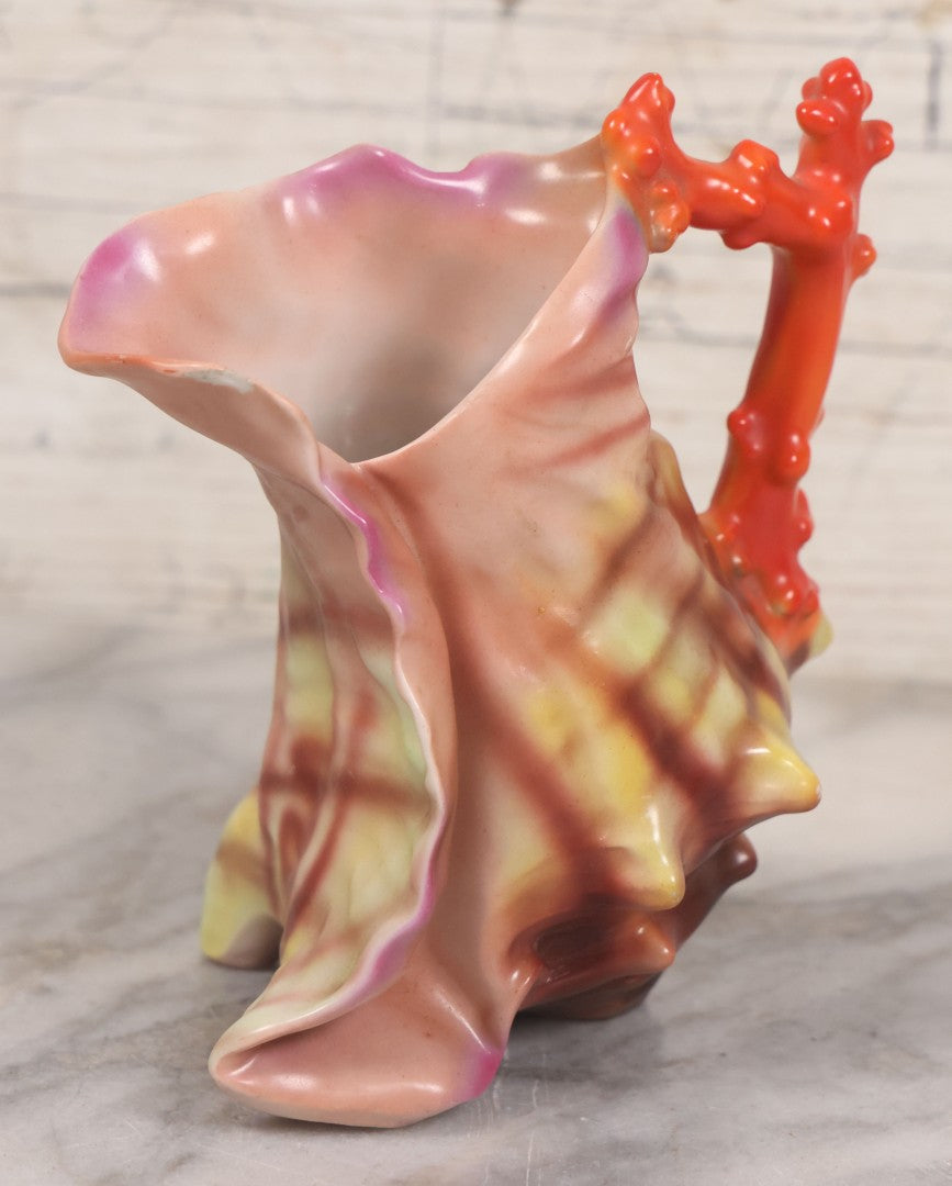 Lot 012 - Antique Royal Bayreuth Figural Shell Creamer With Choral Shaped Handle, Unmarked, Note Chip, 5-3/8" Height