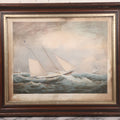 Lot 013 - Antique Hand Colored Lithograph Of Sailing Ship In Choppy Waters, Titled "Pilot Boat 'Gypsey,'" Lithographed By A. Weingartner's Lithography, New York, After A Painting By C. Drew, In Period Deep Walnut Frame, 21-3/8" x 17-7/8"