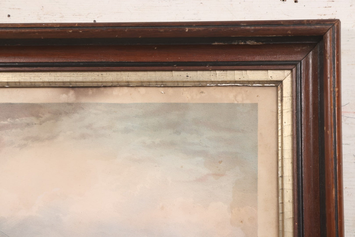 Lot 013 - Antique Hand Colored Lithograph Of Sailing Ship In Choppy Waters, Titled "Pilot Boat 'Gypsey,'" Lithographed By A. Weingartner's Lithography, New York, After A Painting By C. Drew, In Period Deep Walnut Frame, 21-3/8" x 17-7/8"