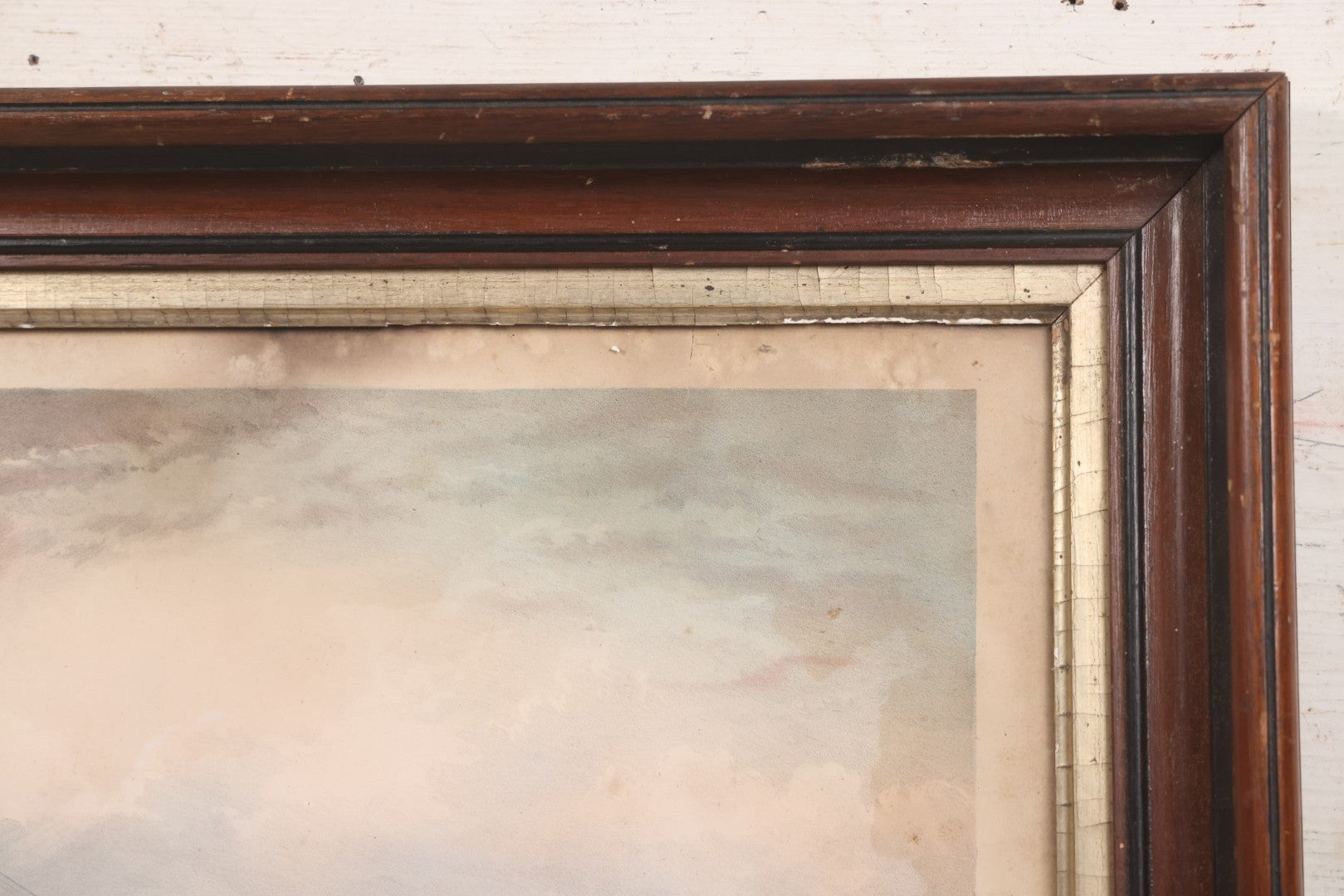 Lot 013 - Antique Hand Colored Lithograph Of Sailing Ship In Choppy Waters, Titled "Pilot Boat 'Gypsey,'" Lithographed By A. Weingartner's Lithography, New York, After A Painting By C. Drew, In Period Deep Walnut Frame, 21-3/8" x 17-7/8"