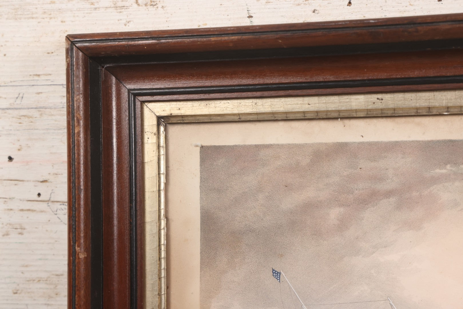 Lot 013 - Antique Hand Colored Lithograph Of Sailing Ship In Choppy Waters, Titled "Pilot Boat 'Gypsey,'" Lithographed By A. Weingartner's Lithography, New York, After A Painting By C. Drew, In Period Deep Walnut Frame, 21-3/8" x 17-7/8"