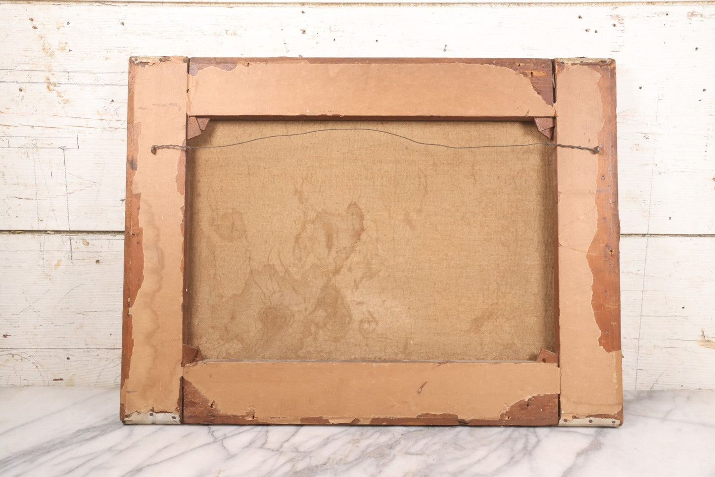 Lot 015 - Antique European Oil On Canvas Painting Landscape Scene Depicting Seaside Castle With Maidens Looking Toward The Coast From Stone Ruins, Mountains And Sailboats In The Distance, Cloudy Sky, Circa Early 19th Century, 24" x 18"