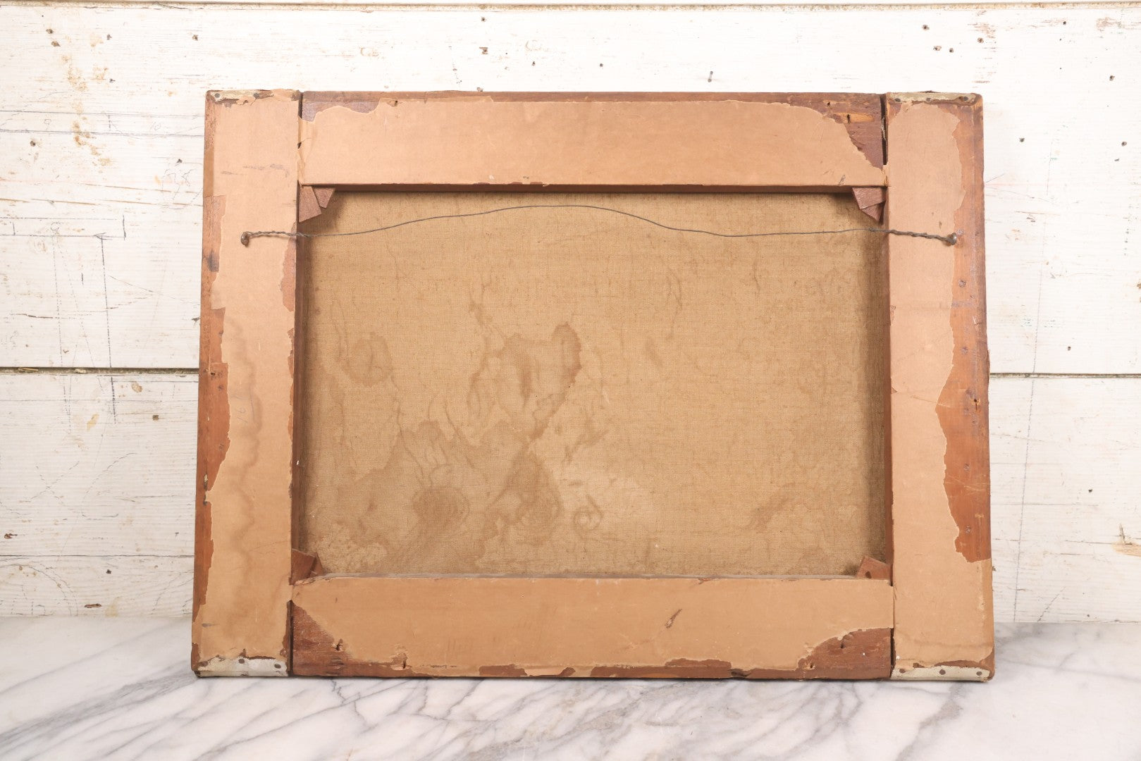 Lot 015 - Antique European Oil On Canvas Painting Landscape Scene Depicting Seaside Castle With Maidens Looking Toward The Coast From Stone Ruins, Mountains And Sailboats In The Distance, Cloudy Sky, Circa Early 19th Century, 24" x 18"