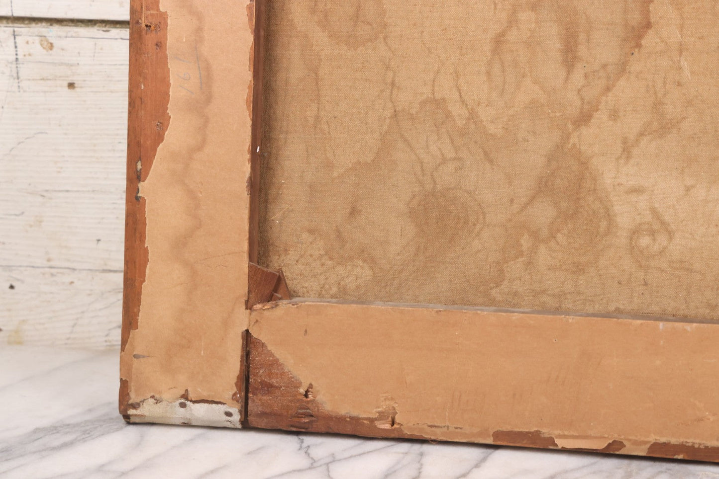 Lot 015 - Antique European Oil On Canvas Painting Landscape Scene Depicting Seaside Castle With Maidens Looking Toward The Coast From Stone Ruins, Mountains And Sailboats In The Distance, Cloudy Sky, Circa Early 19th Century, 24" x 18"