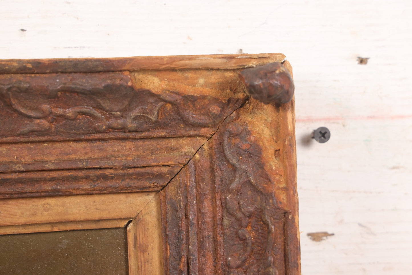 Lot 017 - Antique Oil On Canvas Painting Of Pink Roses In Brass Handled Vase In Original Pressed Gesso Frame, Circa 1875, 14-1/4" x 16-1/2"