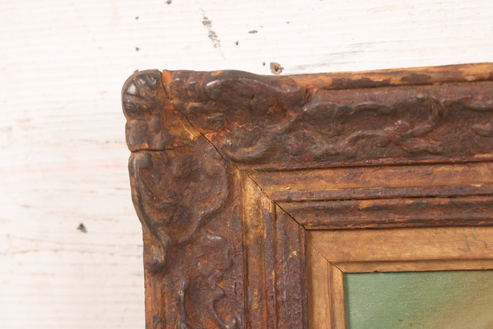 Lot 017 - Antique Oil On Canvas Painting Of Pink Roses In Brass Handled Vase In Original Pressed Gesso Frame, Circa 1875, 14-1/4" x 16-1/2"