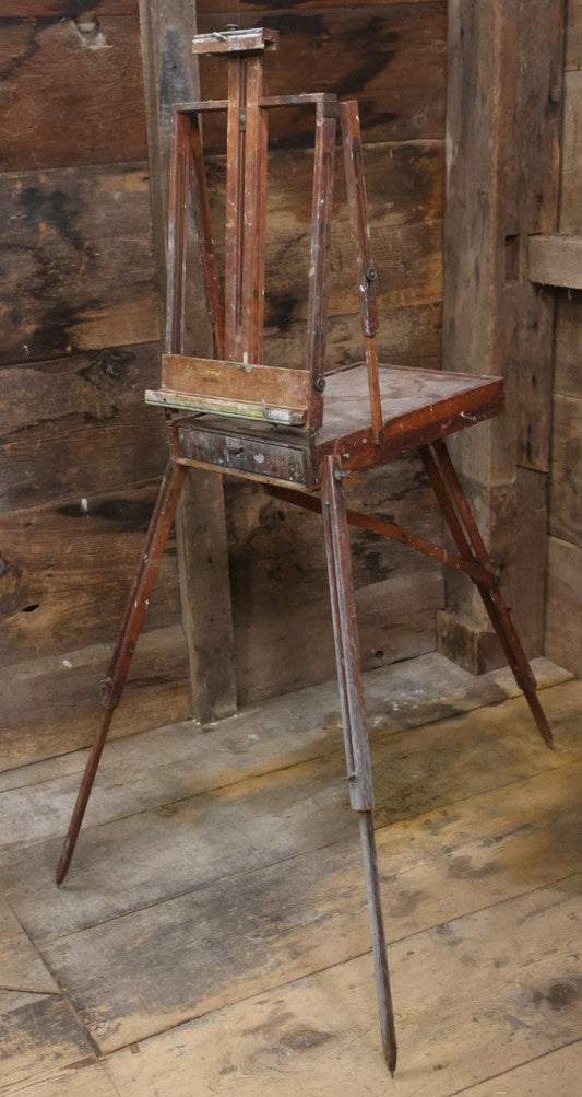 Lot 018 - Vintage Jullian Folding Portable Outdoor Plein-Air Style Beechwood Artist's Painting Easel, Made In France, Marked "Brevete S.G.D.G.," Circa 1945-1965