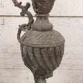 Lot 020 - Antique Spelter White Metal Gothic Style Ewer With Green Man Motif, Figural Child Base, Former Lamp Conversion, 14-1/2" Height