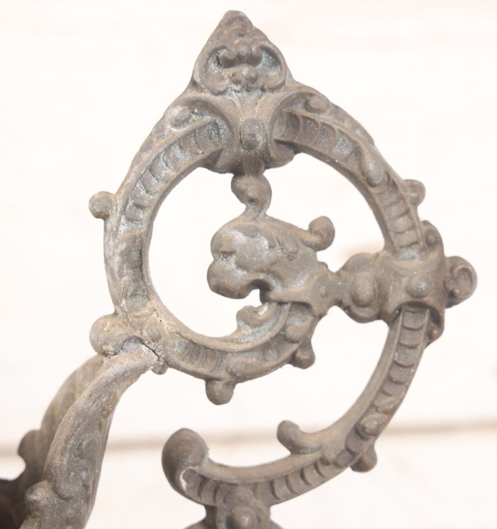 Lot 020 - Antique Spelter White Metal Gothic Style Ewer With Green Man Motif, Figural Child Base, Former Lamp Conversion, 14-1/2" Height