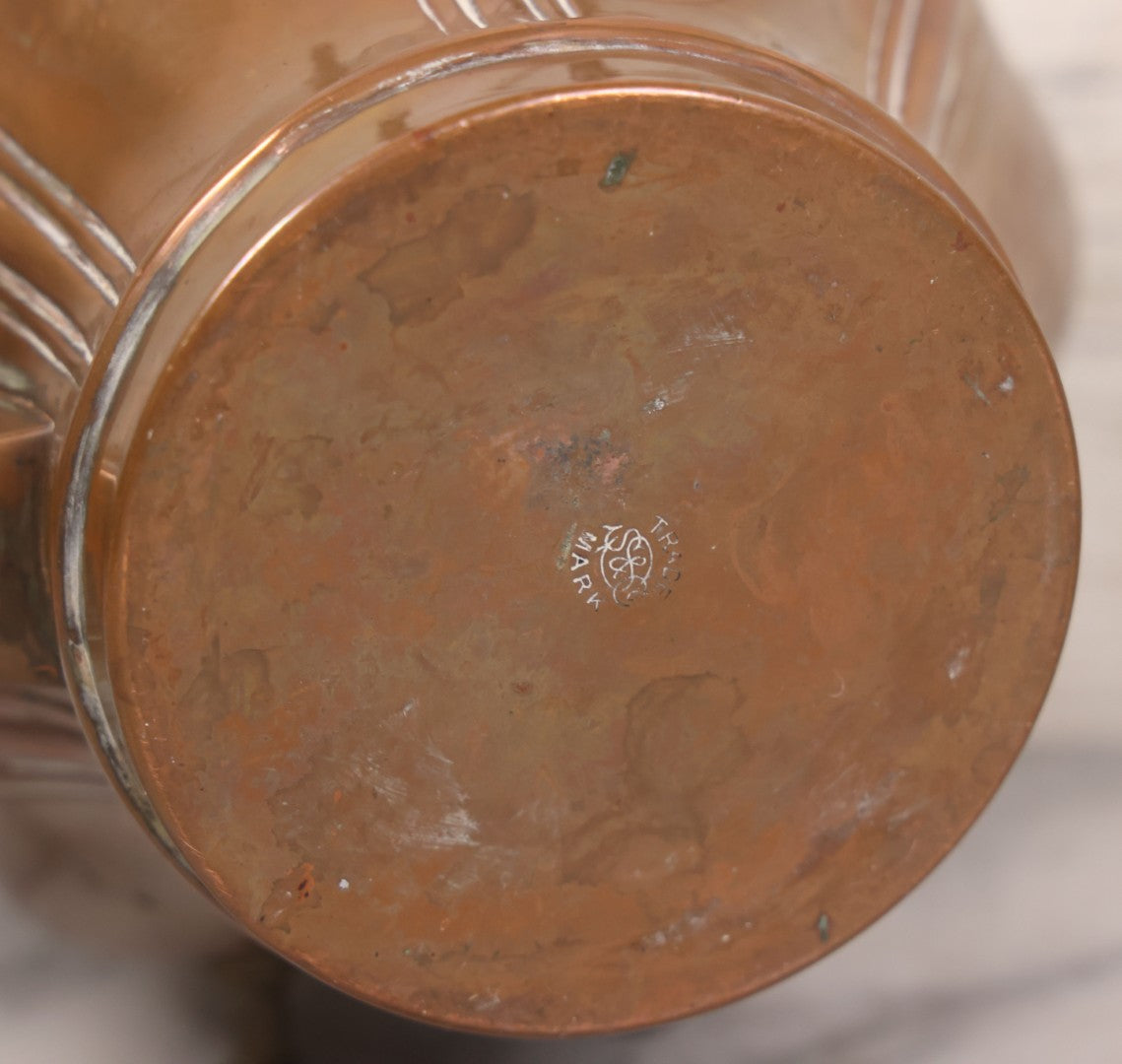 Lot 023 - Antique Art Nouveau Copper Teapot With Original Matching Stand, Pewter Burner, Black Wood Handle, Manufactured By S. Sternau & Co., (S & S Co. Trademark), New York, Circa 1900