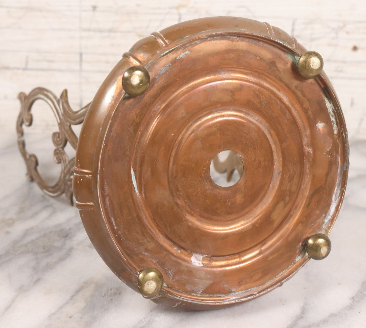 Lot 023 - Antique Art Nouveau Copper Teapot With Original Matching Stand, Pewter Burner, Black Wood Handle, Manufactured By S. Sternau & Co., (S & S Co. Trademark), New York, Circa 1900