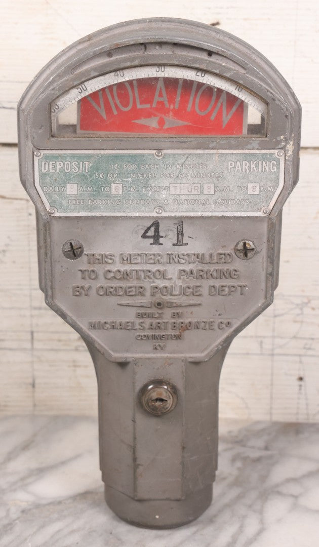 Lot 024 - Vintage Cast Metal "Mi-Co Meter" 5 Cent Parking Meter, Built By Michaels Art Bronze Co., Covington, Kentucky