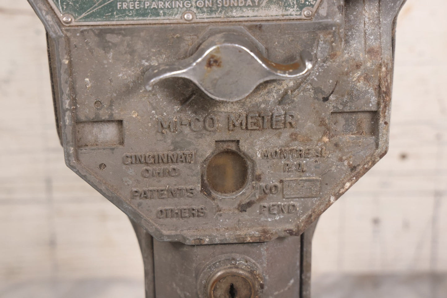 Lot 024 - Vintage Cast Metal "Mi-Co Meter" 5 Cent Parking Meter, Built By Michaels Art Bronze Co., Covington, Kentucky