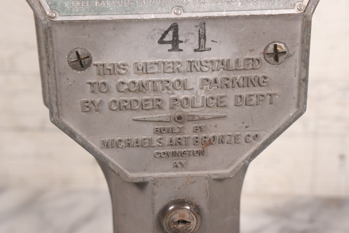 Lot 024 - Vintage Cast Metal "Mi-Co Meter" 5 Cent Parking Meter, Built By Michaels Art Bronze Co., Covington, Kentucky
