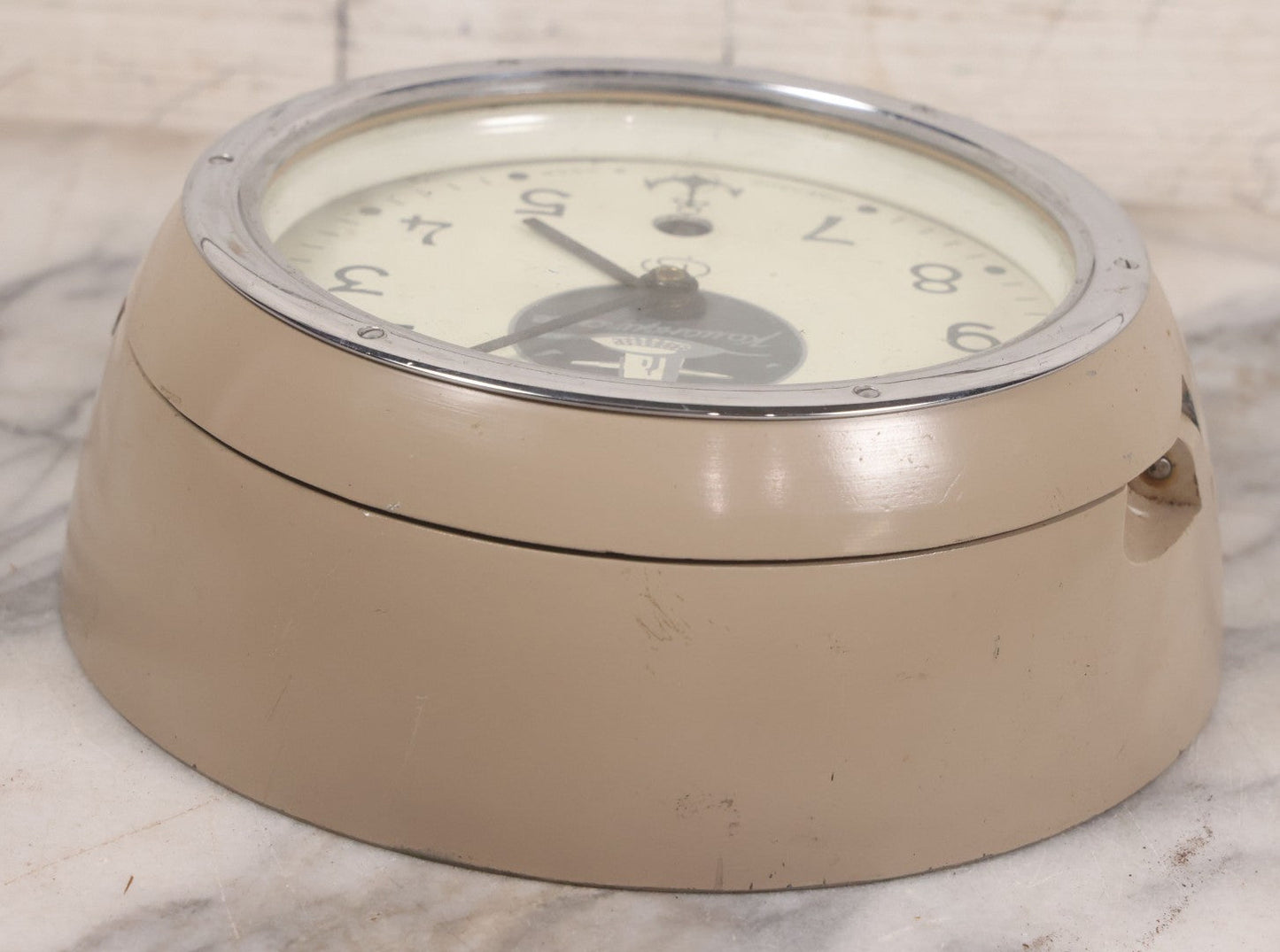 Lot 025 - Vintage Soviet Naval Bulkhead Clock "Komandirskie" With Submarine Logo, Made In U.S.S.R., Vostok Factory, No Key, Untested
