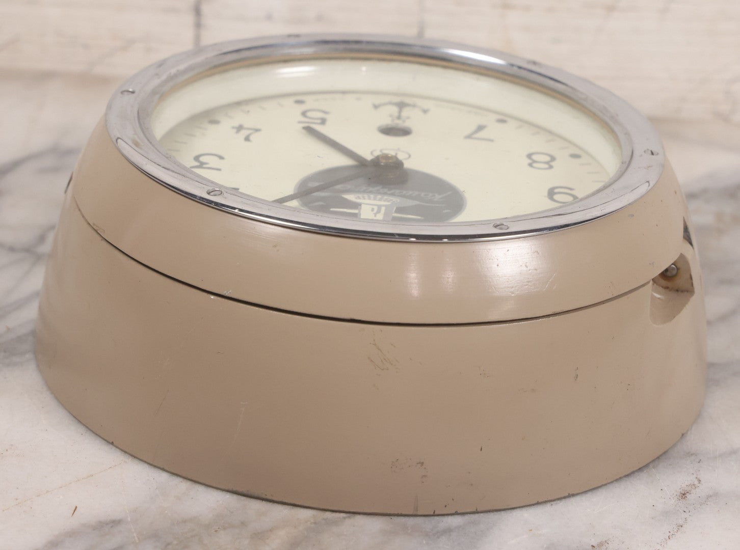 Lot 025 - Vintage Soviet Naval Bulkhead Clock "Komandirskie" With Submarine Logo, Made In U.S.S.R., Vostok Factory, No Key, Untested