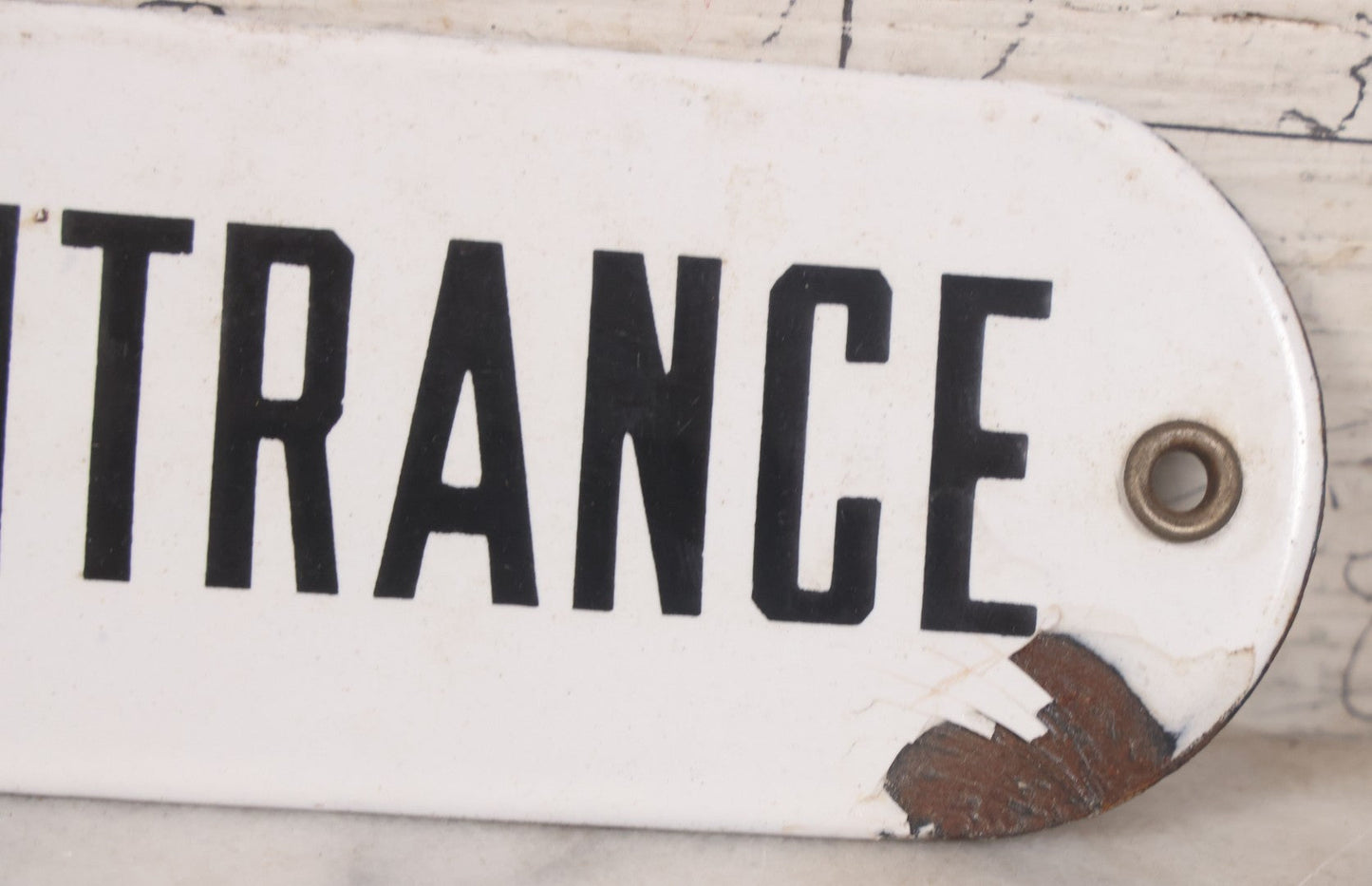 Lot 026 - Vintage Porcelain "Private Entrance" Door Plaque Sign With Brass Mounting Grommets, Note Damage Lower Right, 2-1/2" x 10"