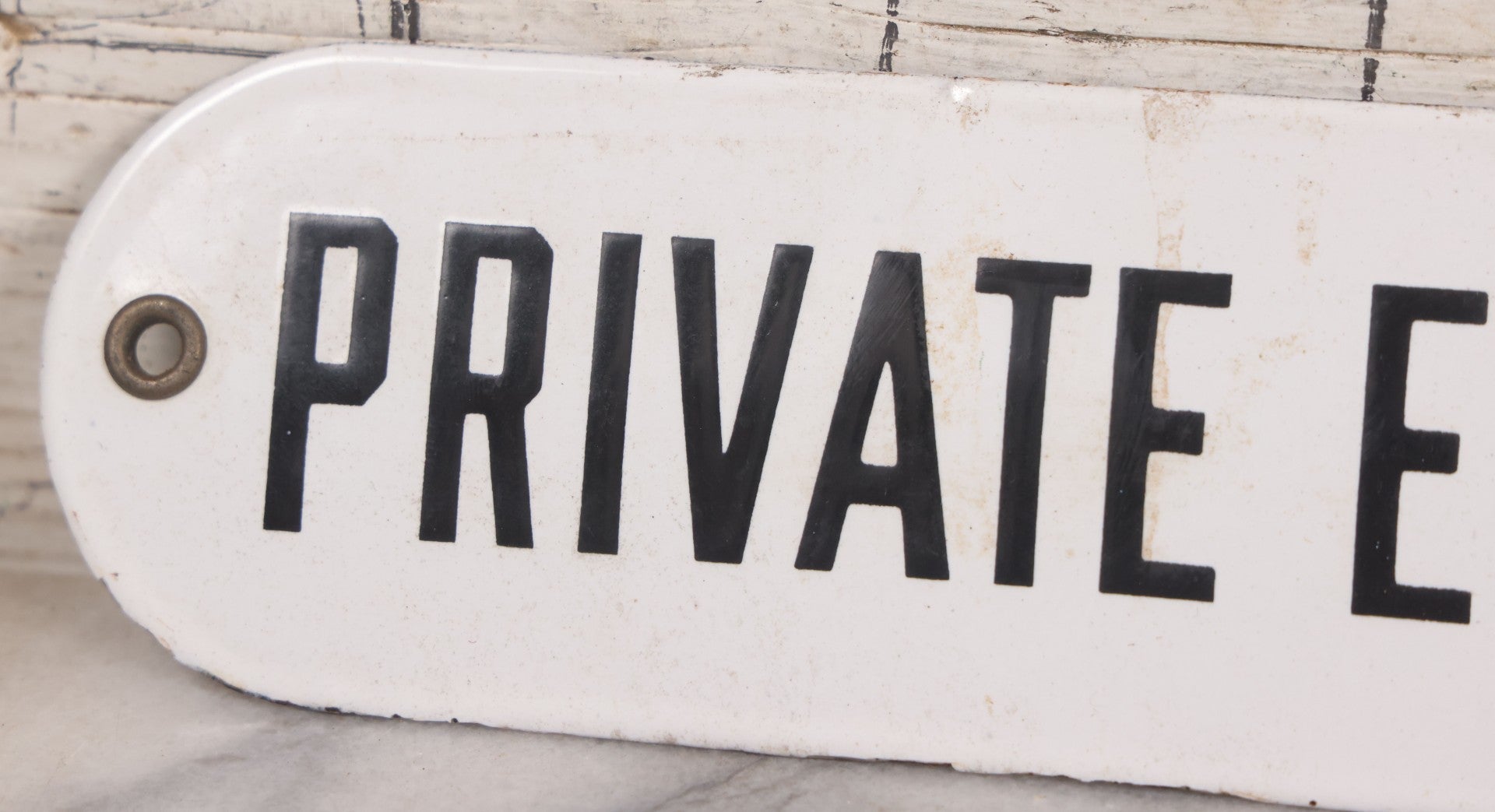 Lot 026 - Vintage Porcelain "Private Entrance" Door Plaque Sign With Brass Mounting Grommets, Note Damage Lower Right, 2-1/2" x 10"