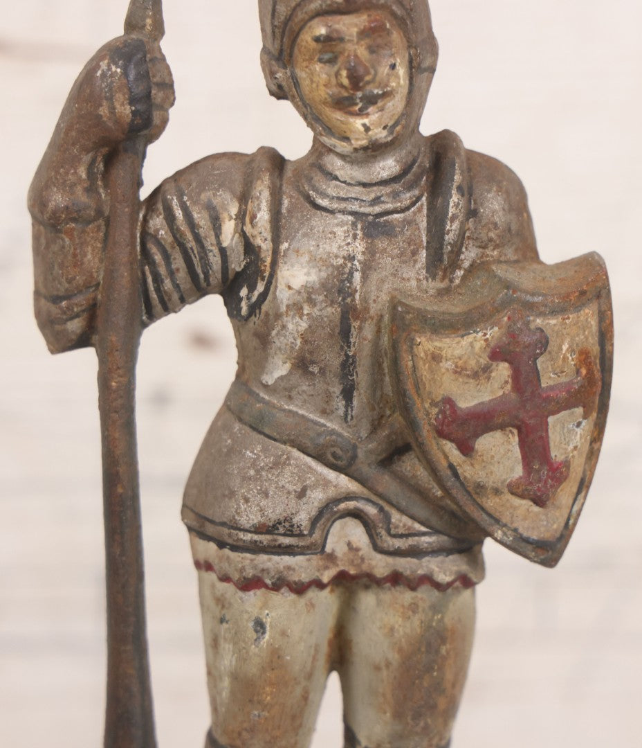 Lot 030 - Antique Cast Iron Knight Crusader Knights Templar Medieval Style Door Stop With Original Paint, 9-1/2" Height