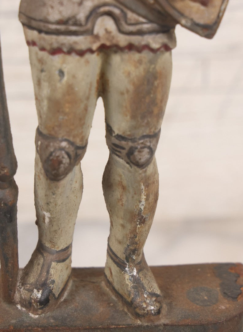 Lot 030 - Antique Cast Iron Knight Crusader Knights Templar Medieval Style Door Stop With Original Paint, 9-1/2" Height