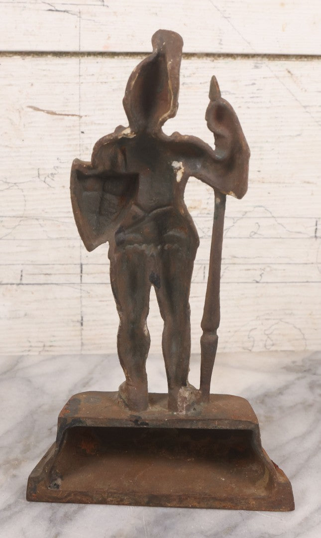 Lot 030 - Antique Cast Iron Knight Crusader Knights Templar Medieval Style Door Stop With Original Paint, 9-1/2" Height