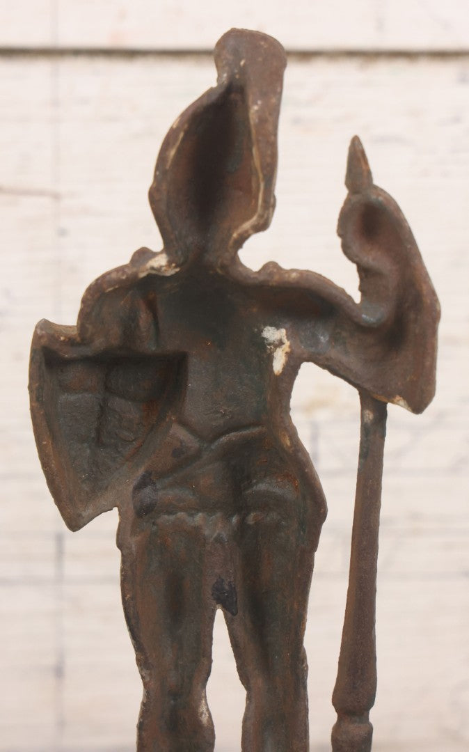 Lot 030 - Antique Cast Iron Knight Crusader Knights Templar Medieval Style Door Stop With Original Paint, 9-1/2" Height