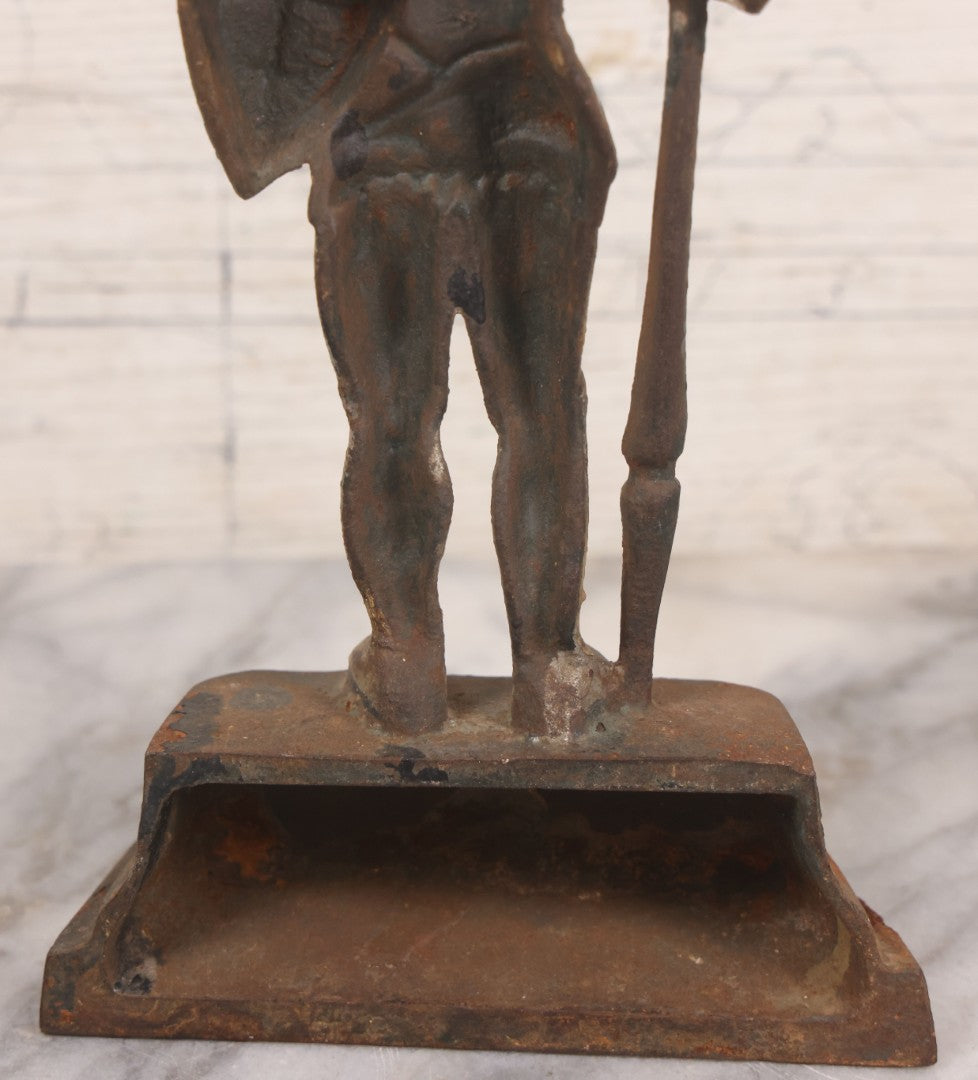 Lot 030 - Antique Cast Iron Knight Crusader Knights Templar Medieval Style Door Stop With Original Paint, 9-1/2" Height