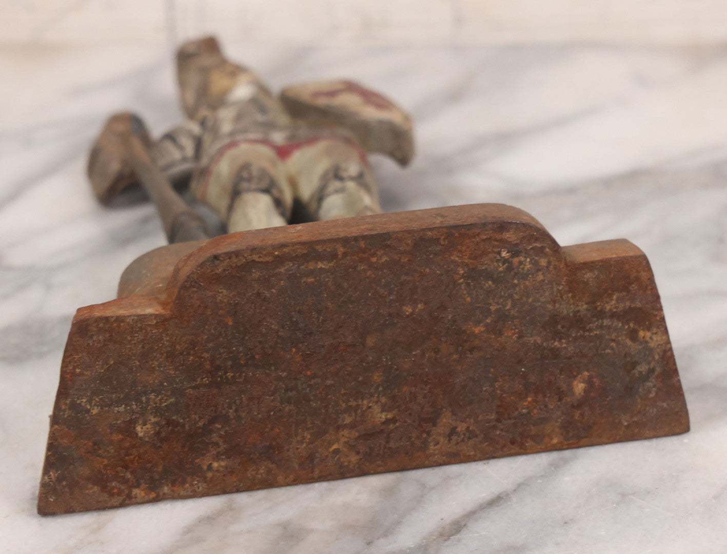 Lot 030 - Antique Cast Iron Knight Crusader Knights Templar Medieval Style Door Stop With Original Paint, 9-1/2" Height