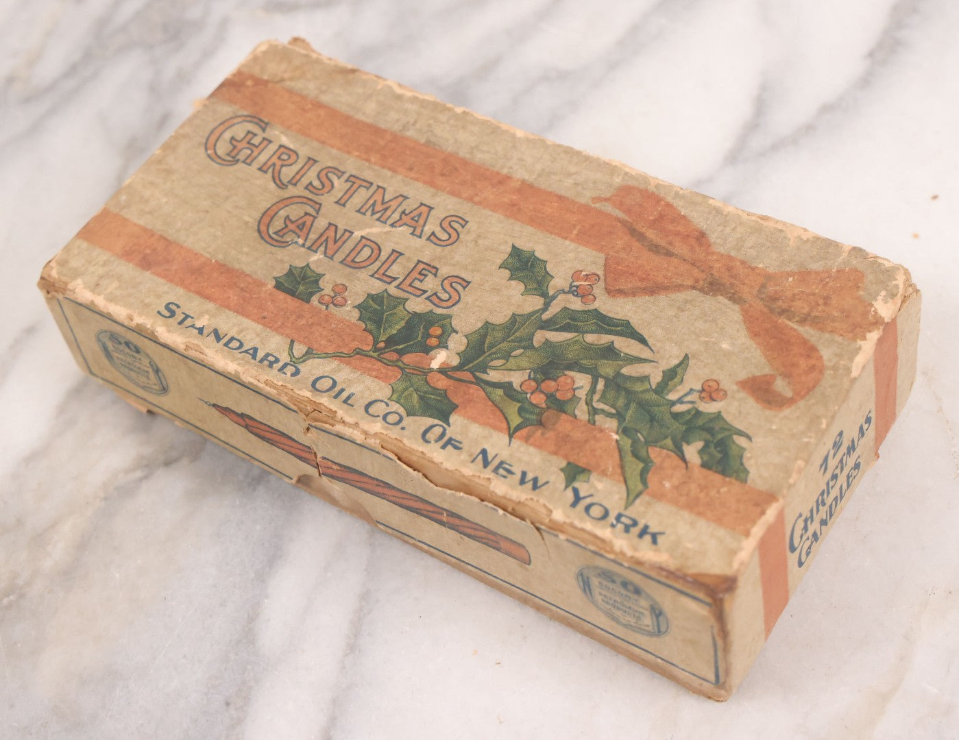 Lot 035 - Antique Christmas Candles Set In Original Box, Manufactured By Standard Oil Company Of New York, "Socony Petroleum Products," Note Wear And Tear Throughout, Does Not Contain Original Candles