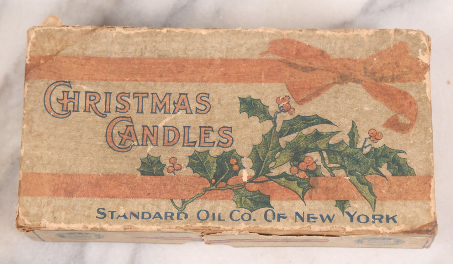 Lot 035 - Antique Christmas Candles Set In Original Box, Manufactured By Standard Oil Company Of New York, "Socony Petroleum Products," Note Wear And Tear Throughout, Does Not Contain Original Candles