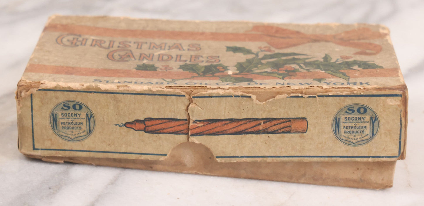 Lot 035 - Antique Christmas Candles Set In Original Box, Manufactured By Standard Oil Company Of New York, "Socony Petroleum Products," Note Wear And Tear Throughout, Does Not Contain Original Candles