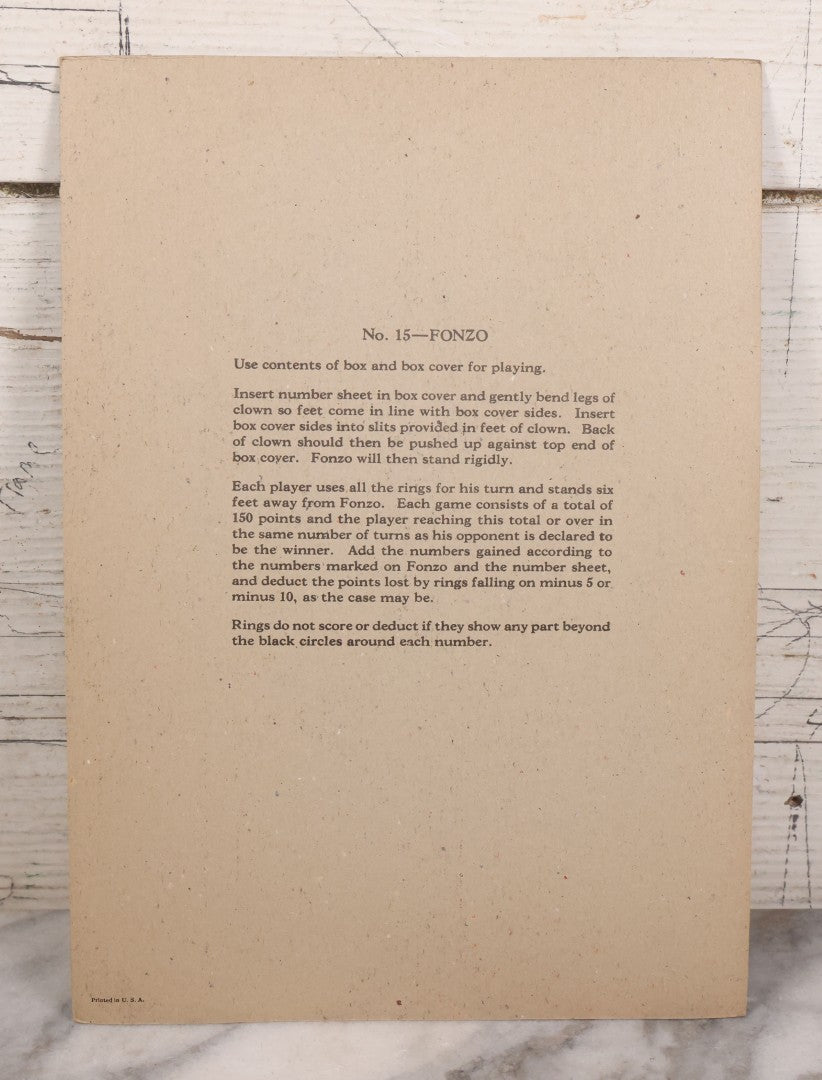 Lot 037 - Vintage "Fonzo, The Clown Ring Game" Children's Board Game With Die Cut Clown, Number Pad, And Original Box, Printed In U.S.A., No. 15