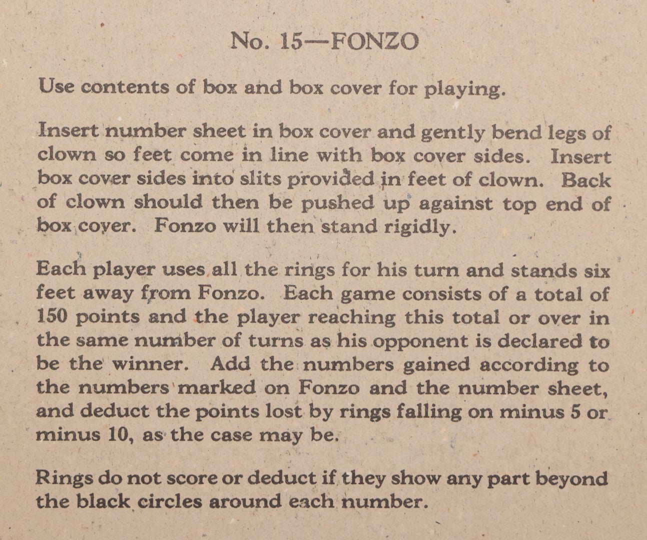 Lot 037 - Vintage "Fonzo, The Clown Ring Game" Children's Board Game With Die Cut Clown, Number Pad, And Original Box, Printed In U.S.A., No. 15