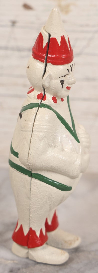 Lot 038 - Vintage Reproduction Painted Cast Iron Clown Still Bank, 5-7/8" Height