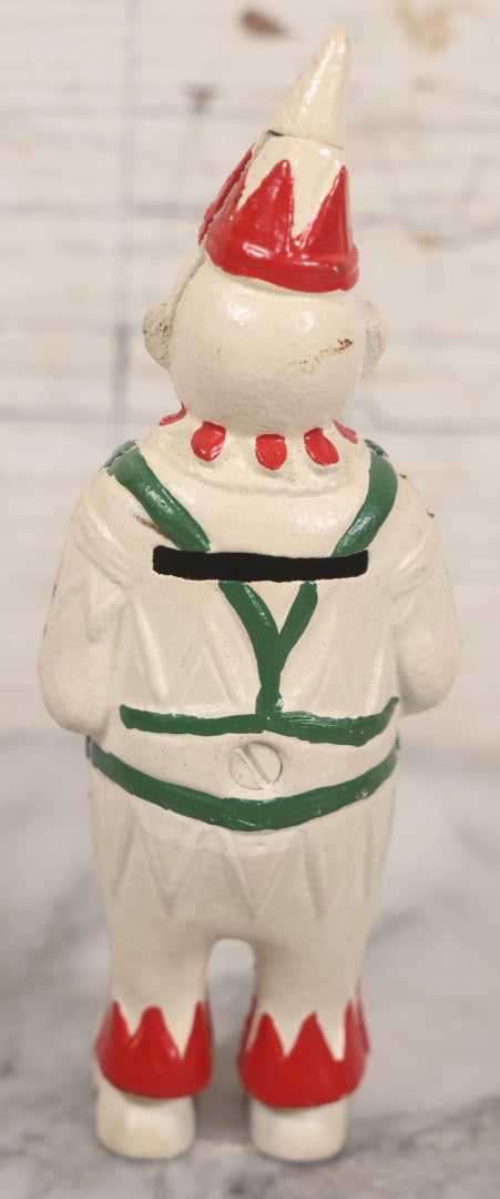 Lot 038 - Vintage Reproduction Painted Cast Iron Clown Still Bank, 5-7/8" Height