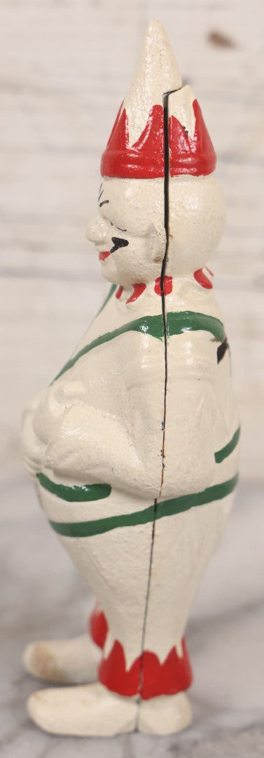 Lot 038 - Vintage Reproduction Painted Cast Iron Clown Still Bank, 5-7/8" Height
