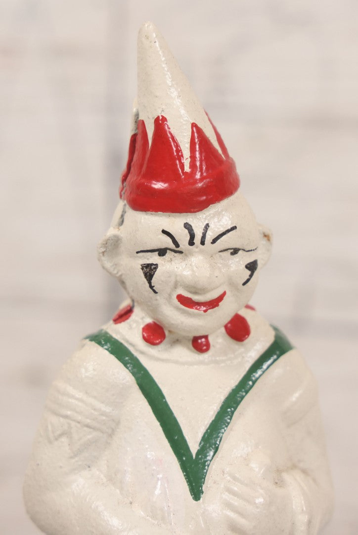Lot 038 - Vintage Reproduction Painted Cast Iron Clown Still Bank, 5-7/8" Height