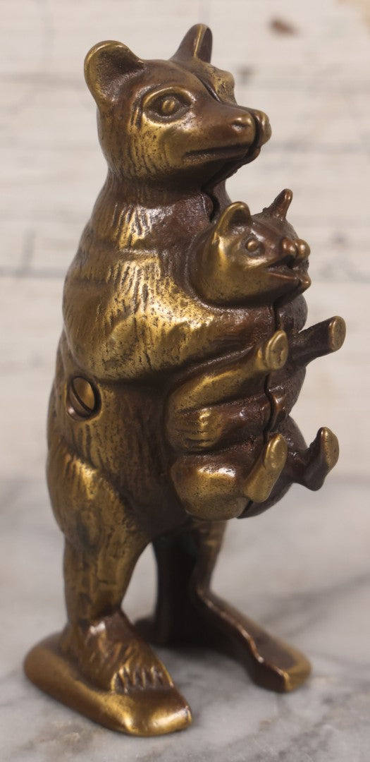 Lot 039 - Vintage Reproduction Cast Brass Bear Stealing Pig Still Bank, 5-3/8" Height