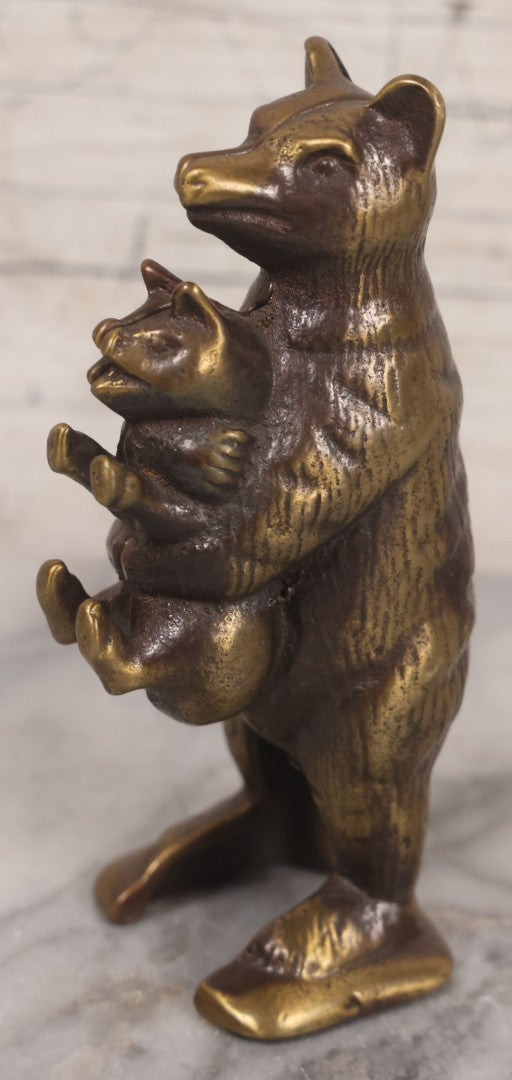 Lot 039 - Vintage Reproduction Cast Brass Bear Stealing Pig Still Bank, 5-3/8" Height