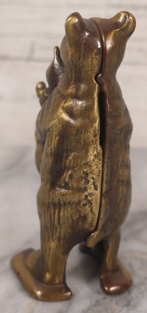 Lot 039 - Vintage Reproduction Cast Brass Bear Stealing Pig Still Bank, 5-3/8" Height