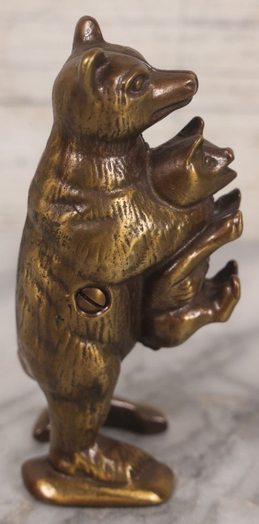 Lot 039 - Vintage Reproduction Cast Brass Bear Stealing Pig Still Bank, 5-3/8" Height