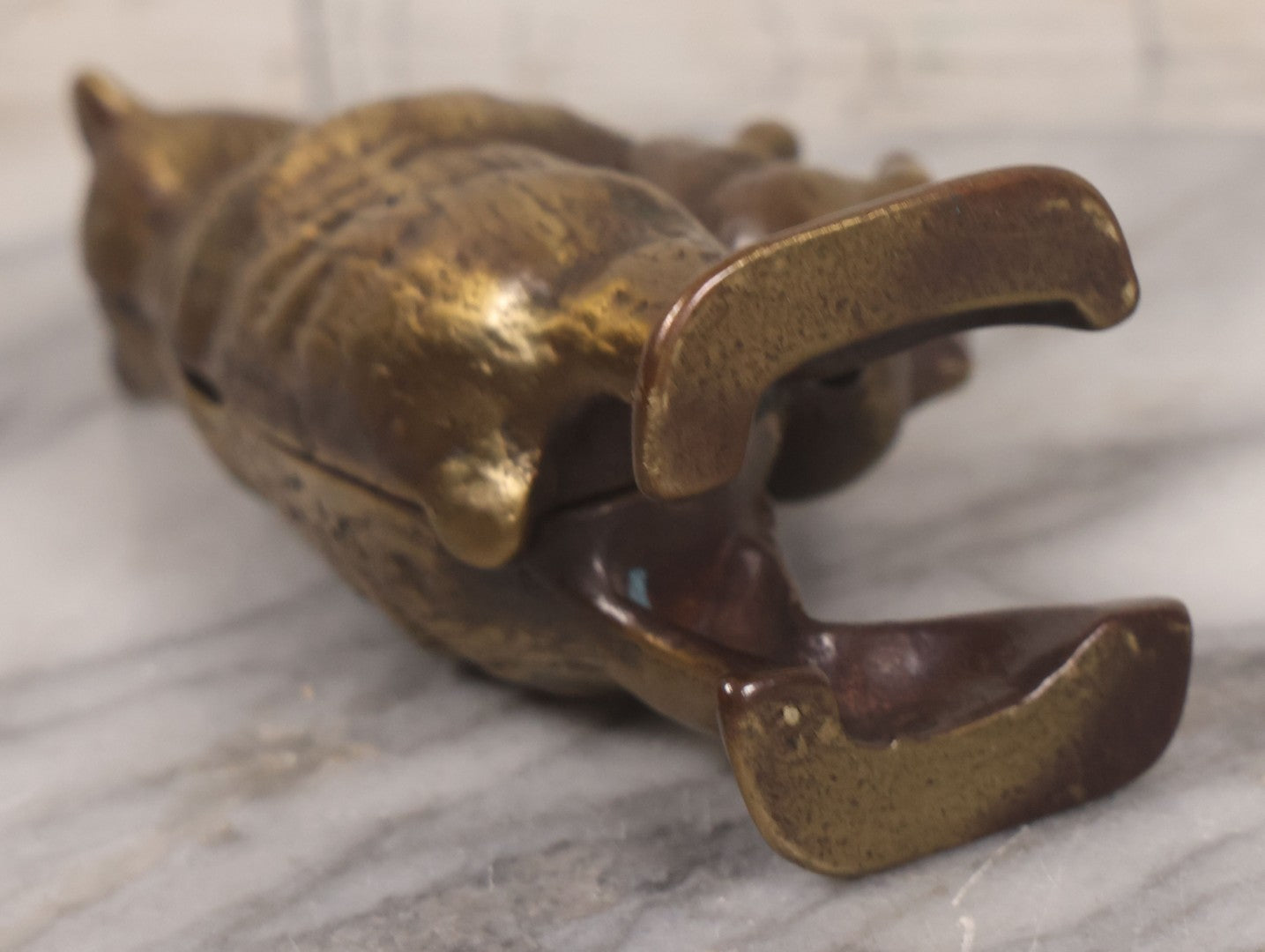 Lot 039 - Vintage Reproduction Cast Brass Bear Stealing Pig Still Bank, 5-3/8" Height